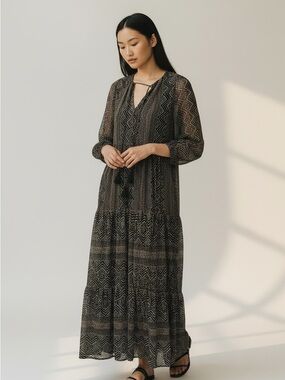 Just...Taylor Black brown and Cream bohemian chevron Printed Maxi Dress